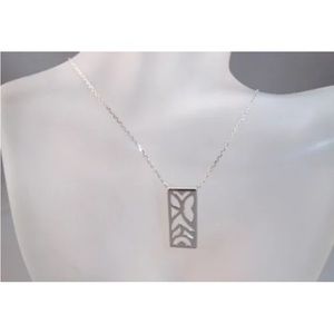 Sterling silver with rhodium contemporary rectangle pendant necklace
